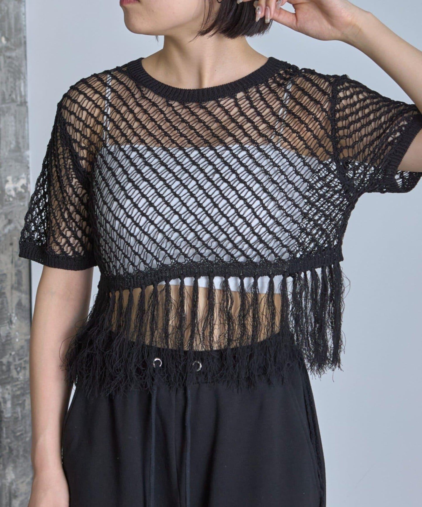 【RAY CASSIN】網眼流蘇針織衫