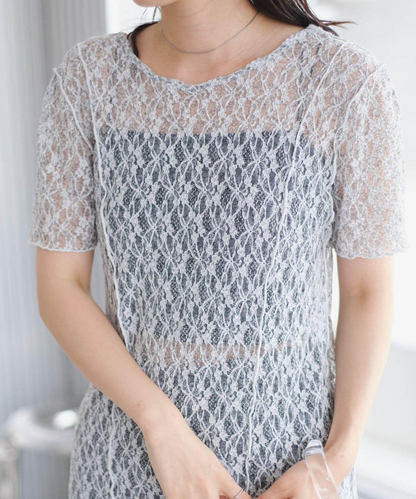 【Kastane】蕾絲花邊短袖連衣裙