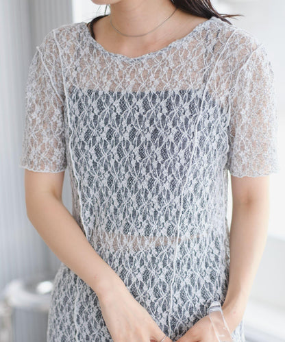 【Kastane】蕾絲花邊短袖連衣裙