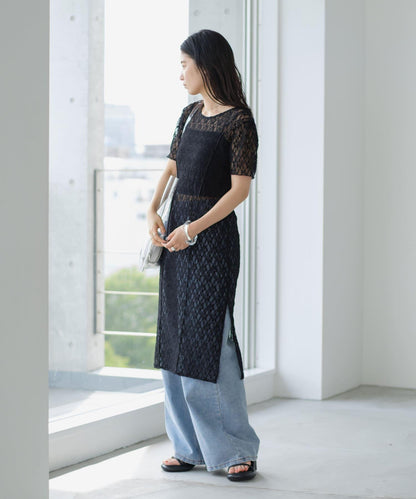 【Kastane】蕾絲花邊短袖連衣裙