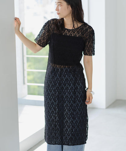 【Kastane】蕾絲花邊短袖連衣裙