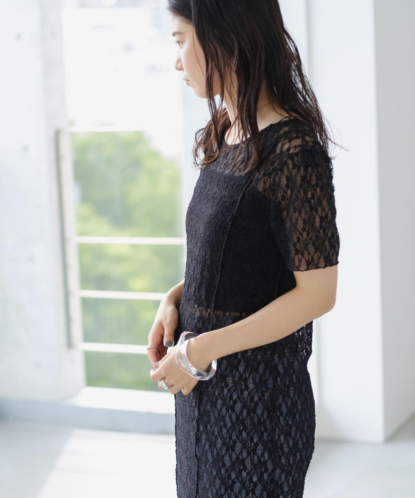 【Kastane】蕾絲花邊短袖連衣裙