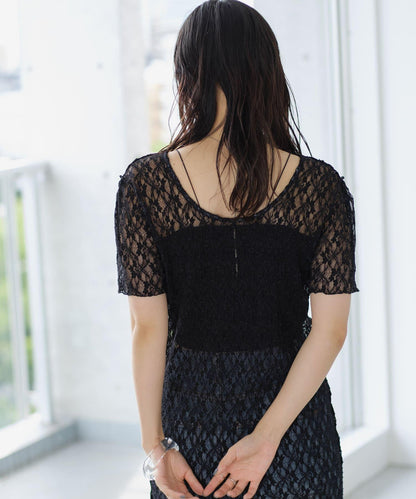 【Kastane】蕾絲花邊短袖連衣裙