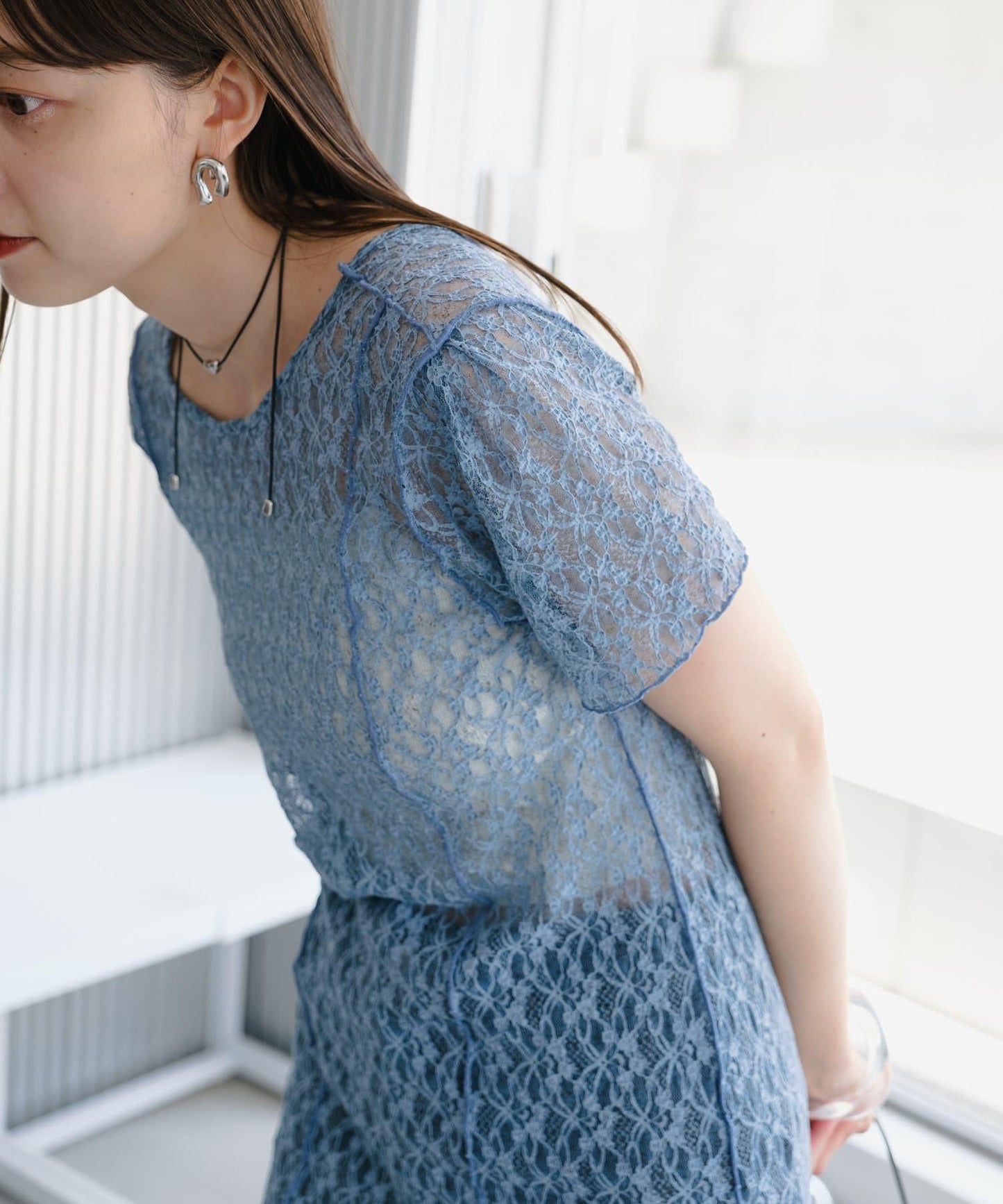 【Kastane】蕾絲花邊短袖連衣裙