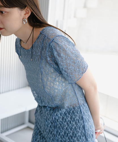 【Kastane】蕾絲花邊短袖連衣裙