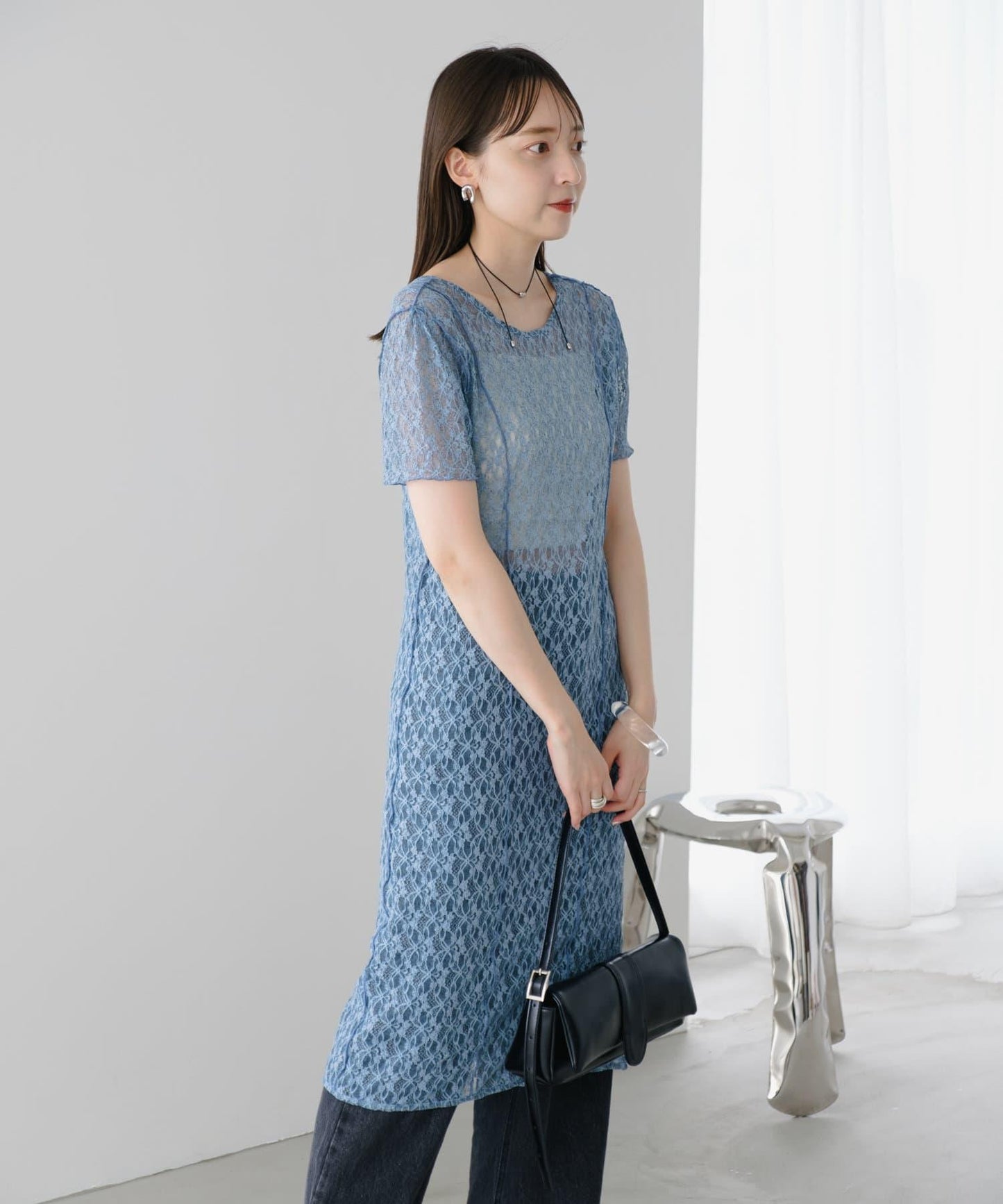 【Kastane】蕾絲花邊短袖連衣裙