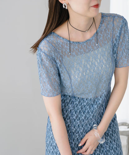 【Kastane】蕾絲花邊短袖連衣裙