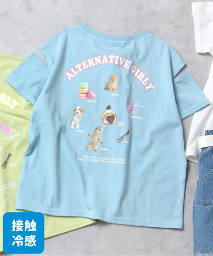 【冰感觸覺】動物圖案露肩T-shirt