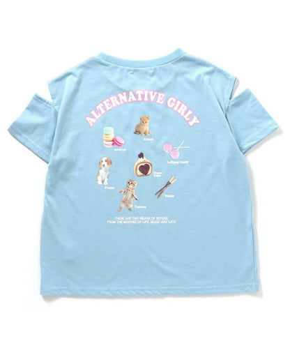 【冰感觸覺】動物圖案露肩T-shirt