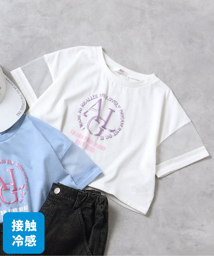 【冰涼觸感】海洋風袖口蓬鬆閃亮Logo圖案短袖T恤
