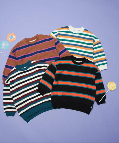 【連衣裙】多色條紋運動衫