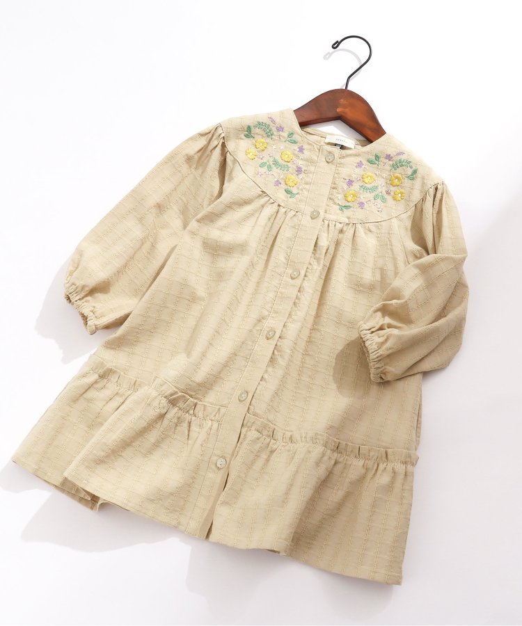 【連衣裙】多比格子花朵刺繡連衣裙