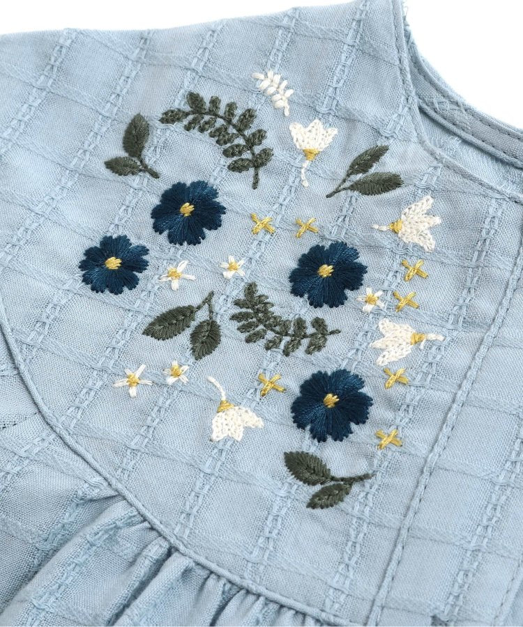 【連衣裙】多比格子花朵刺繡連衣裙