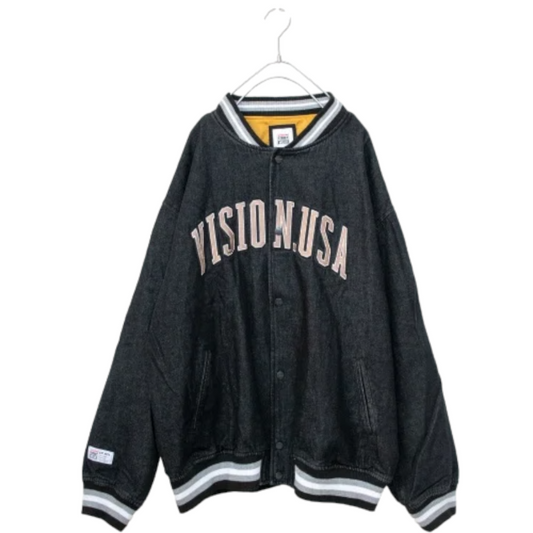 VISION STREET WEAR 大學標誌刺繡 牛仔夾克 黑色［特賣］ (CT6476BK)