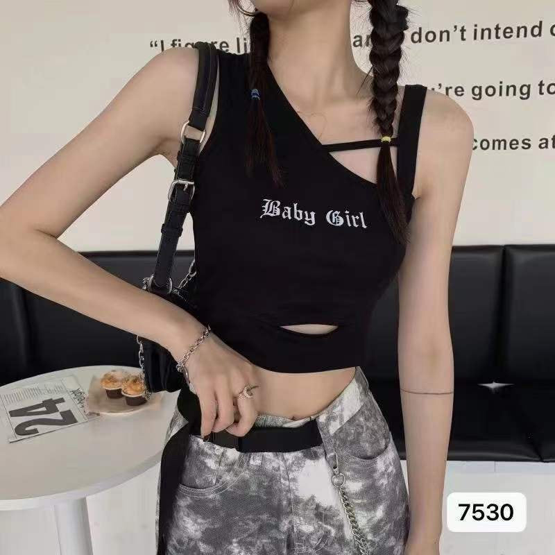 嬰兒女孩不對稱針織吊帶背心 黑色［特價］ (CT6676-2)