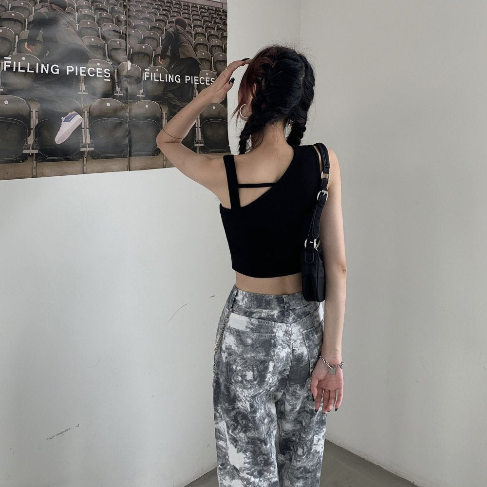 嬰兒女孩不對稱針織吊帶背心 黑色［特價］ (CT6676-2)