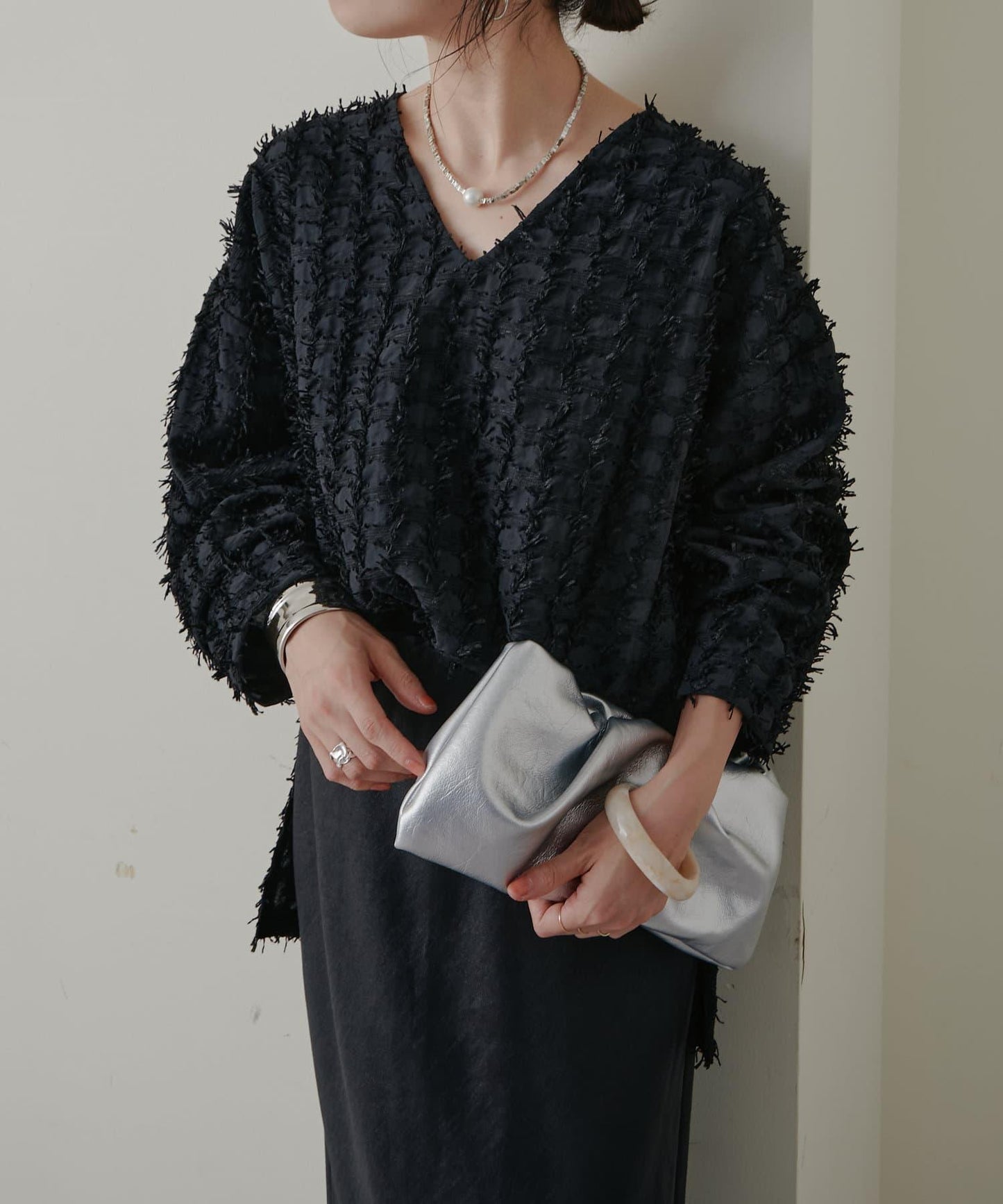 提花流蘇套頭衫
