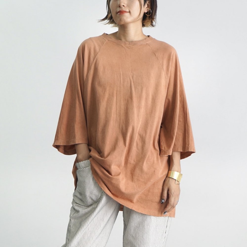 七分袖拉格朗袖針織上衣/珊瑚粉/愛知縣產針織