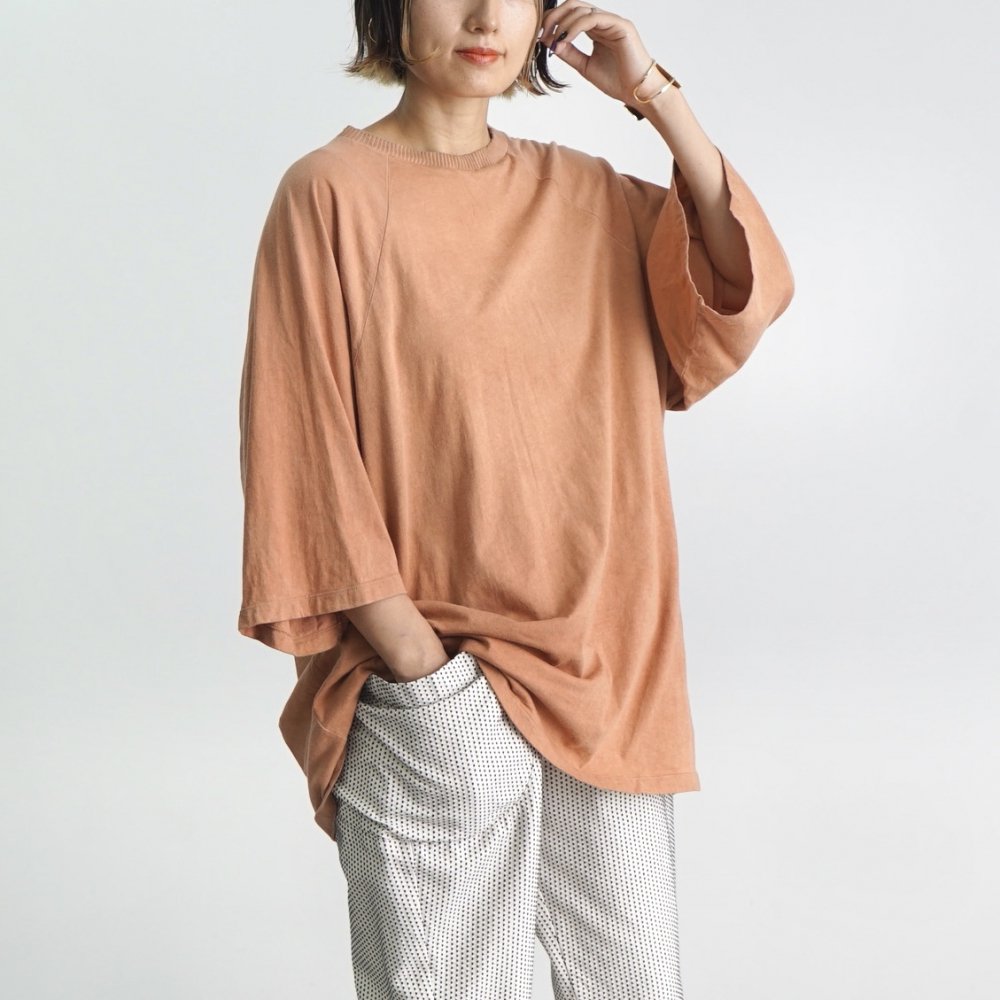 七分袖拉格朗袖針織上衣/珊瑚粉/愛知縣產針織