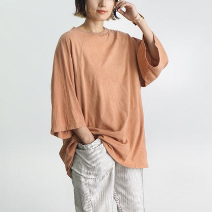 七分袖拉格朗袖針織上衣/珊瑚粉/愛知縣產針織