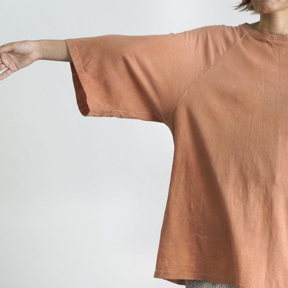 七分袖拉格朗袖針織上衣/珊瑚粉/愛知縣產針織