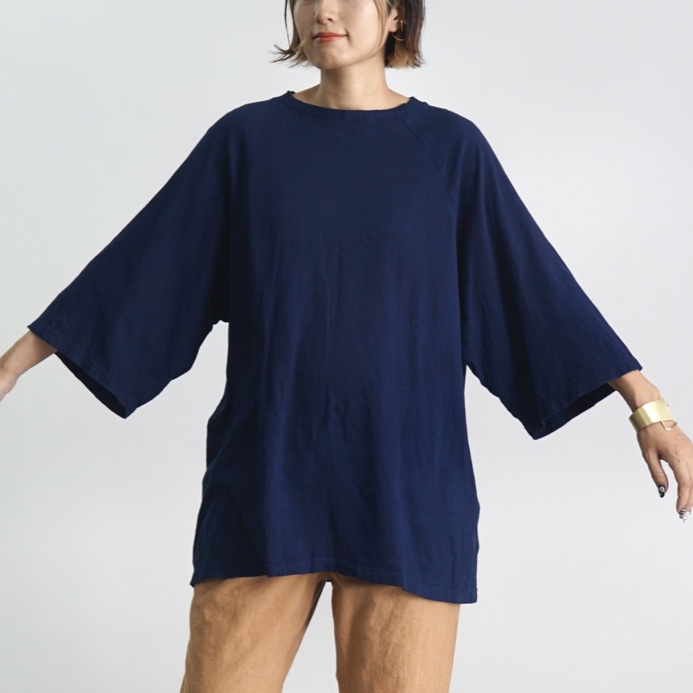 七分袖拉格蘭針織上衣/海軍藍色/愛知縣產針織