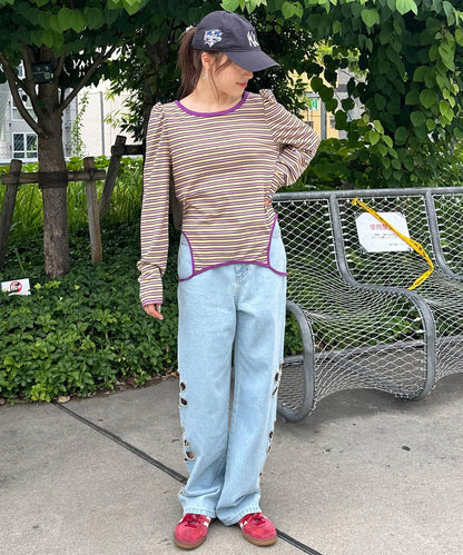 【2024AW】【HELLO.SANFRANCISCO/你好，舊金山】多色條紋兩穿長T恤
