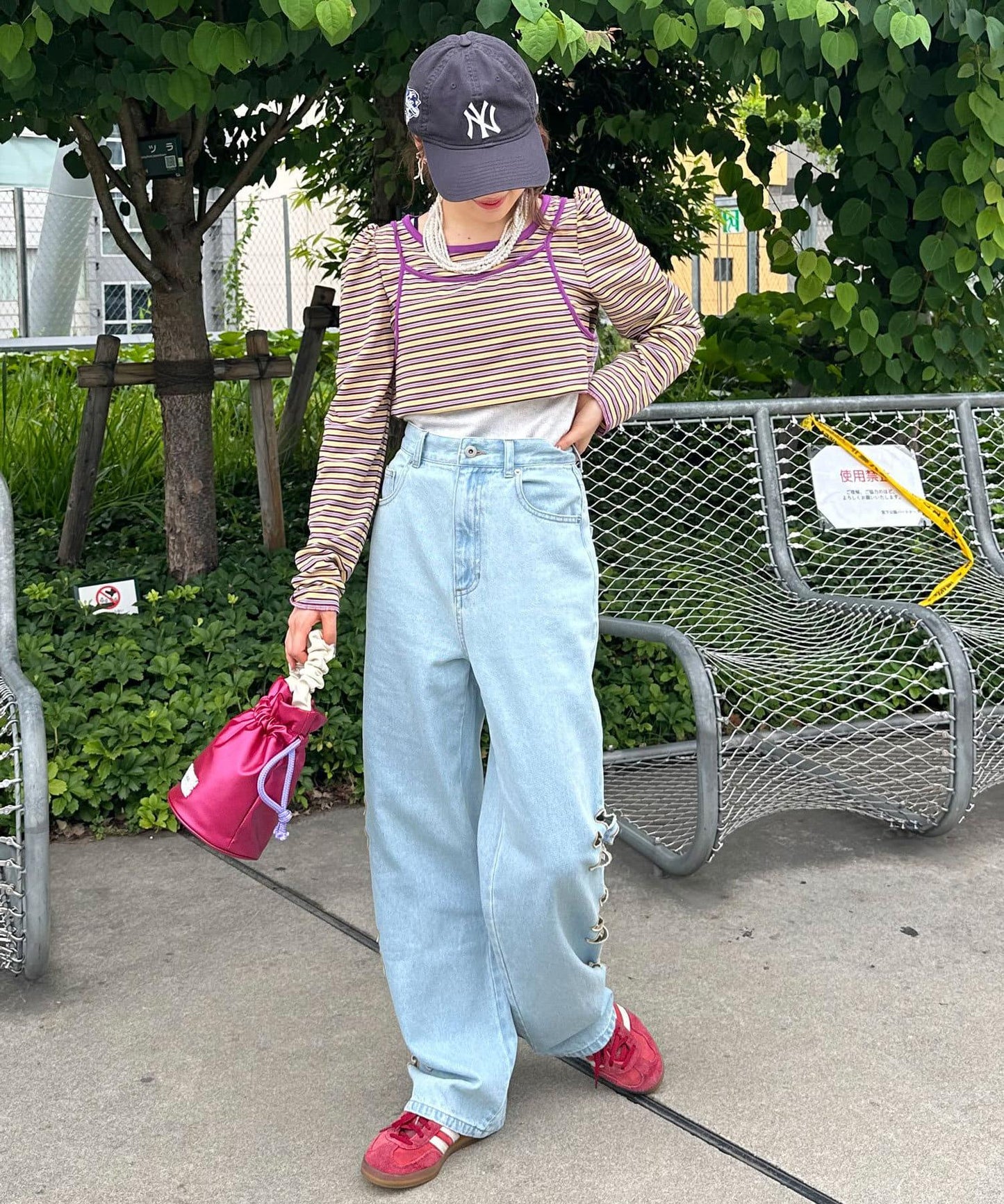 【2024AW】【HELLO.SANFRANCISCO/你好，舊金山】多色條紋兩穿長T恤
