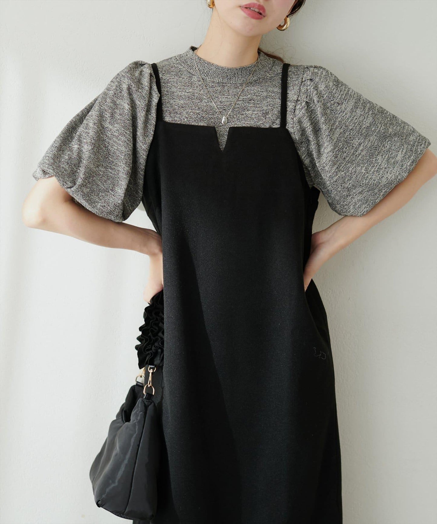 氣球袖混紡針織衫