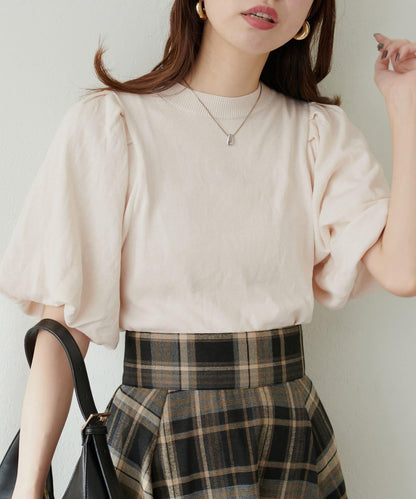 氣球袖混紡針織衫