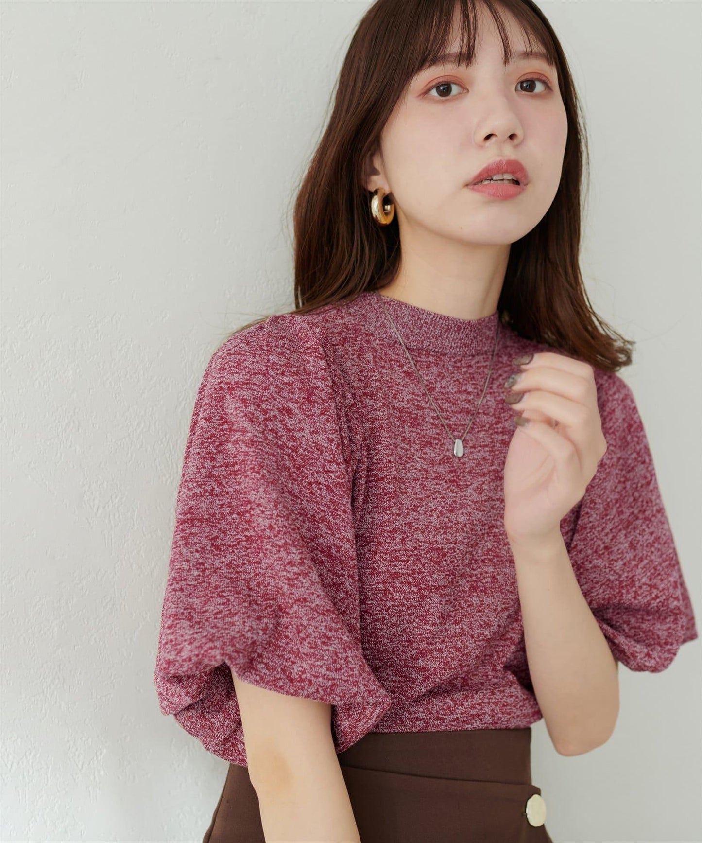 氣球袖混紡針織衫