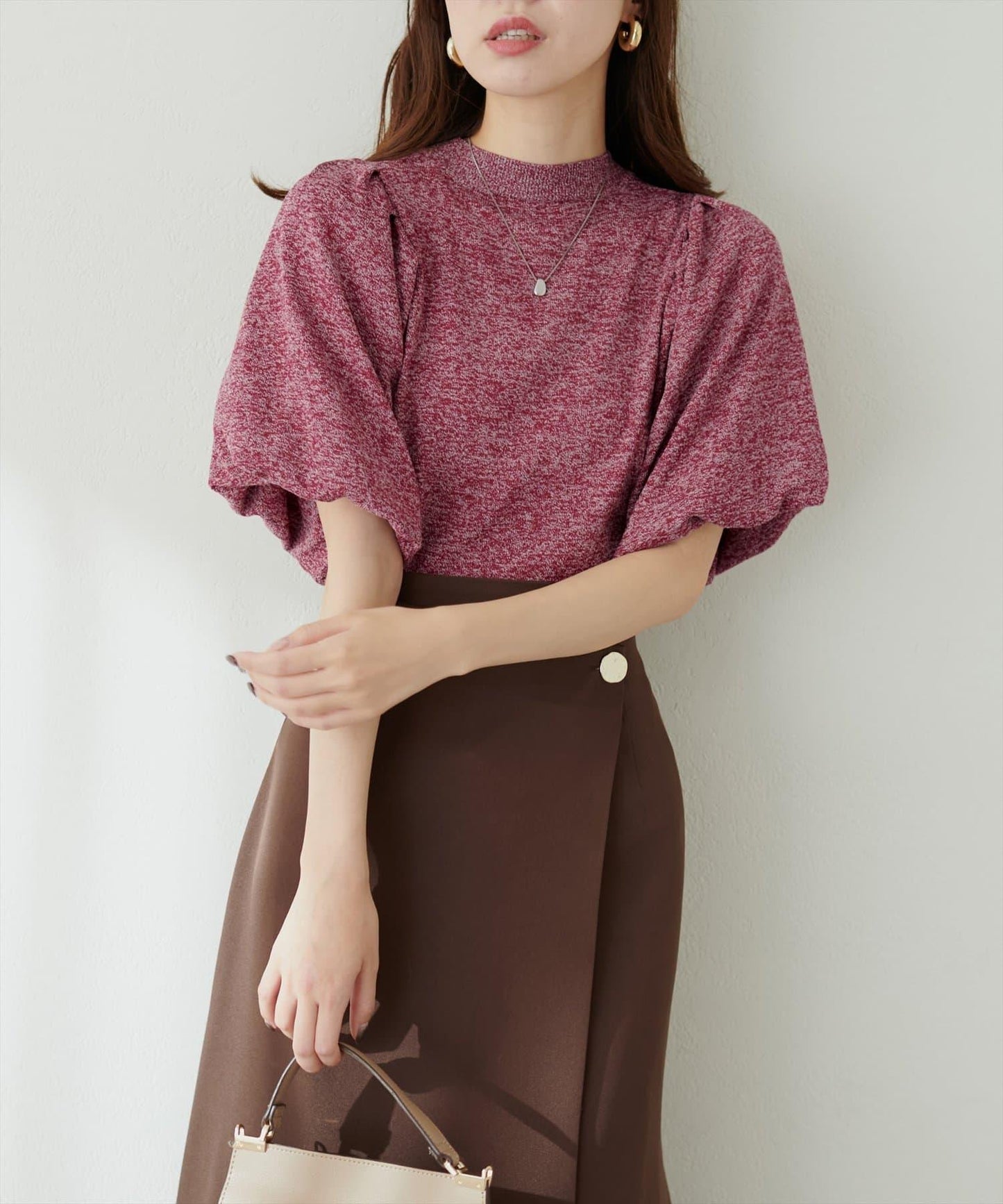 氣球袖混紡針織衫