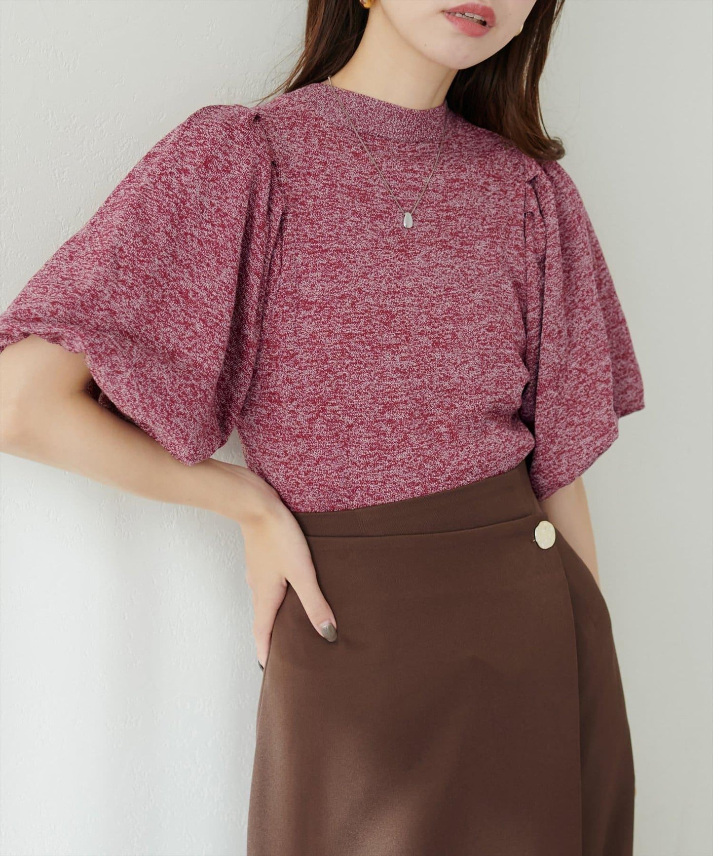 氣球袖混紡針織衫