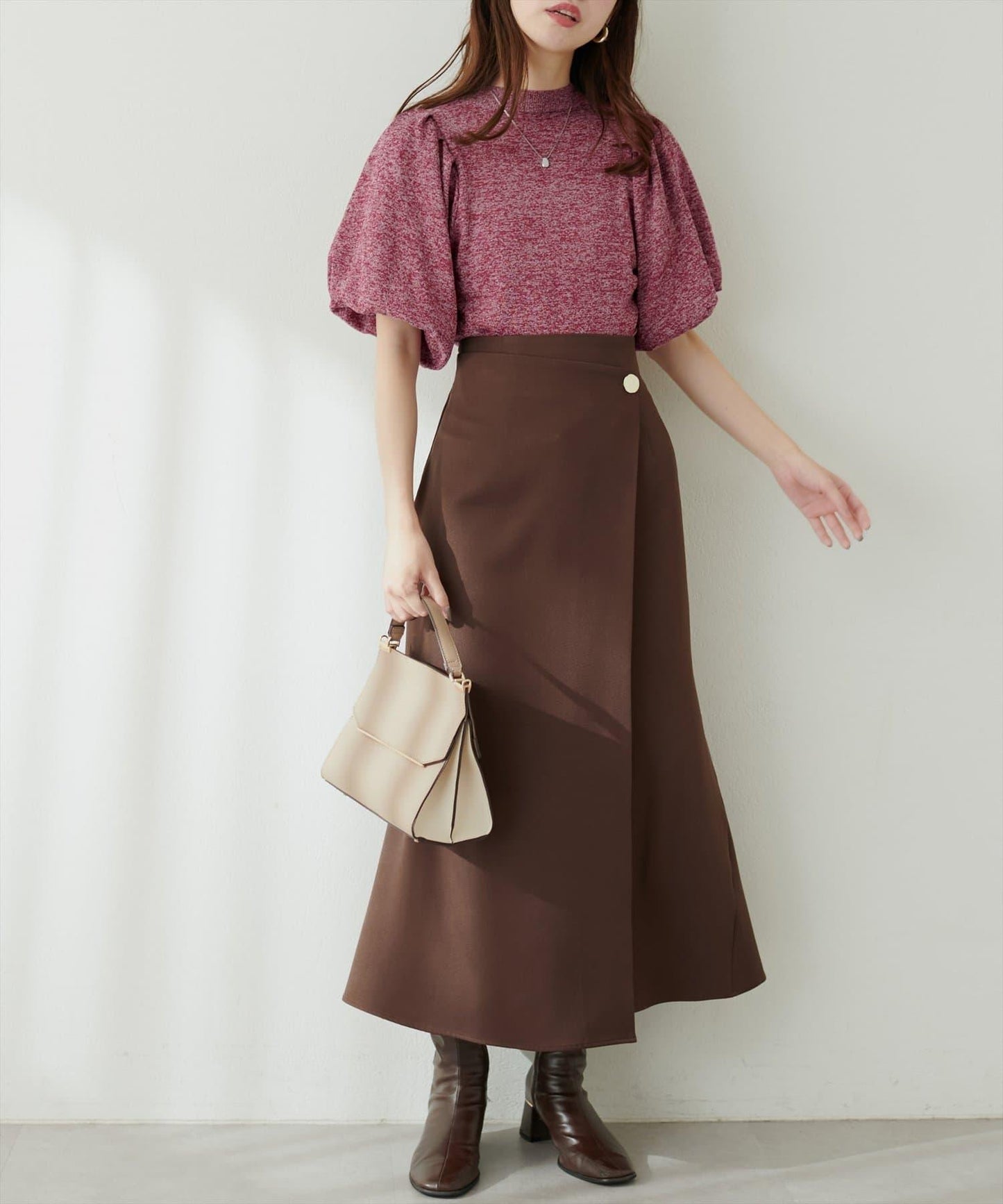 氣球袖混紡針織衫