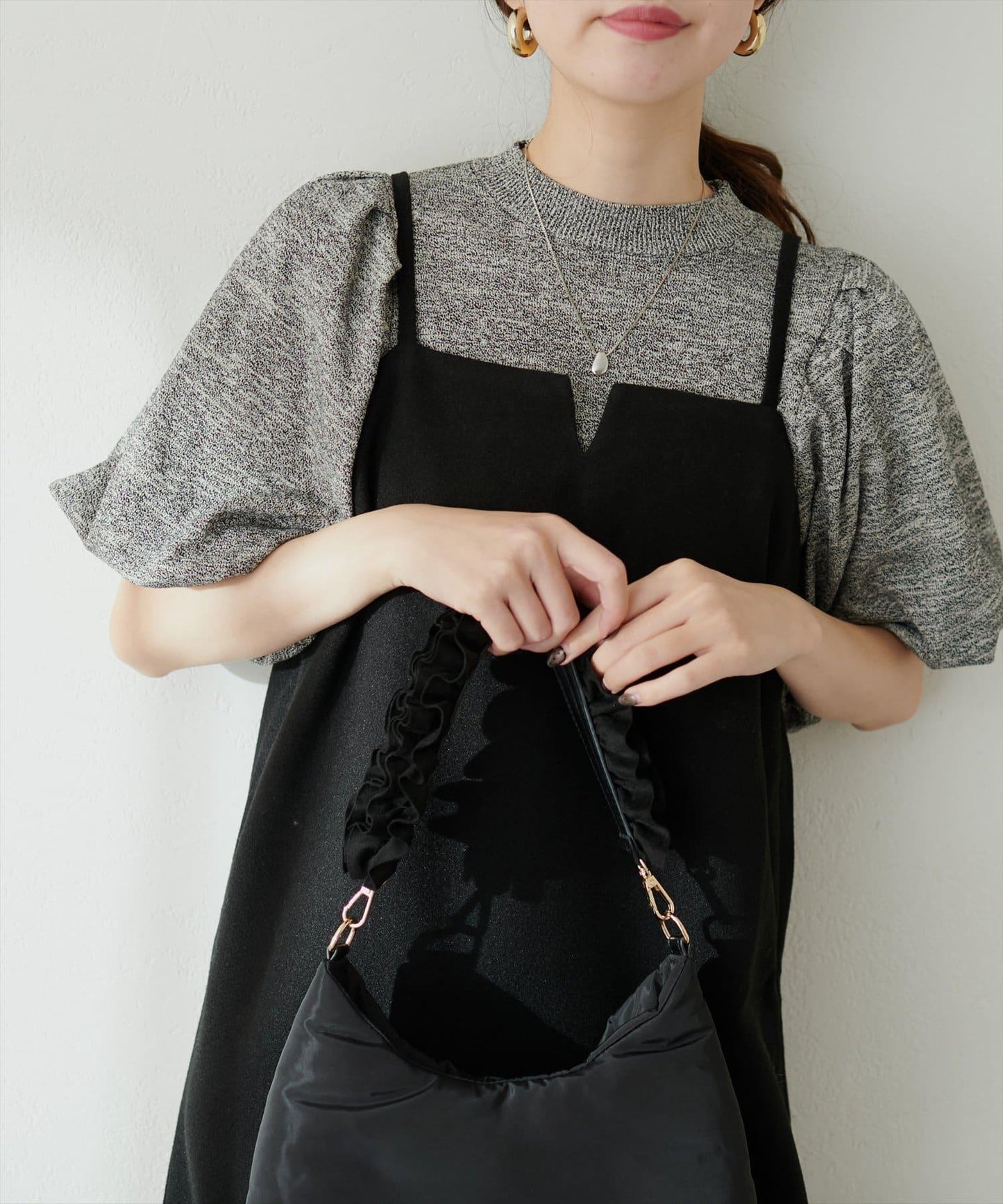 氣球袖混紡針織衫