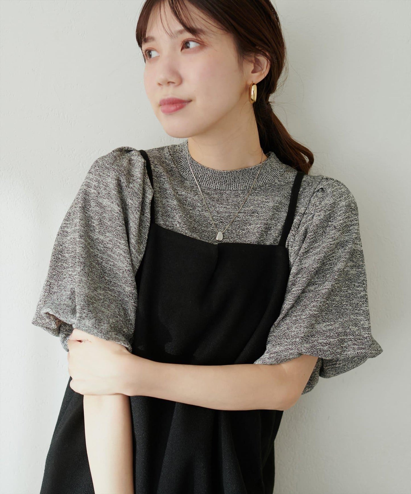 氣球袖混紡針織衫