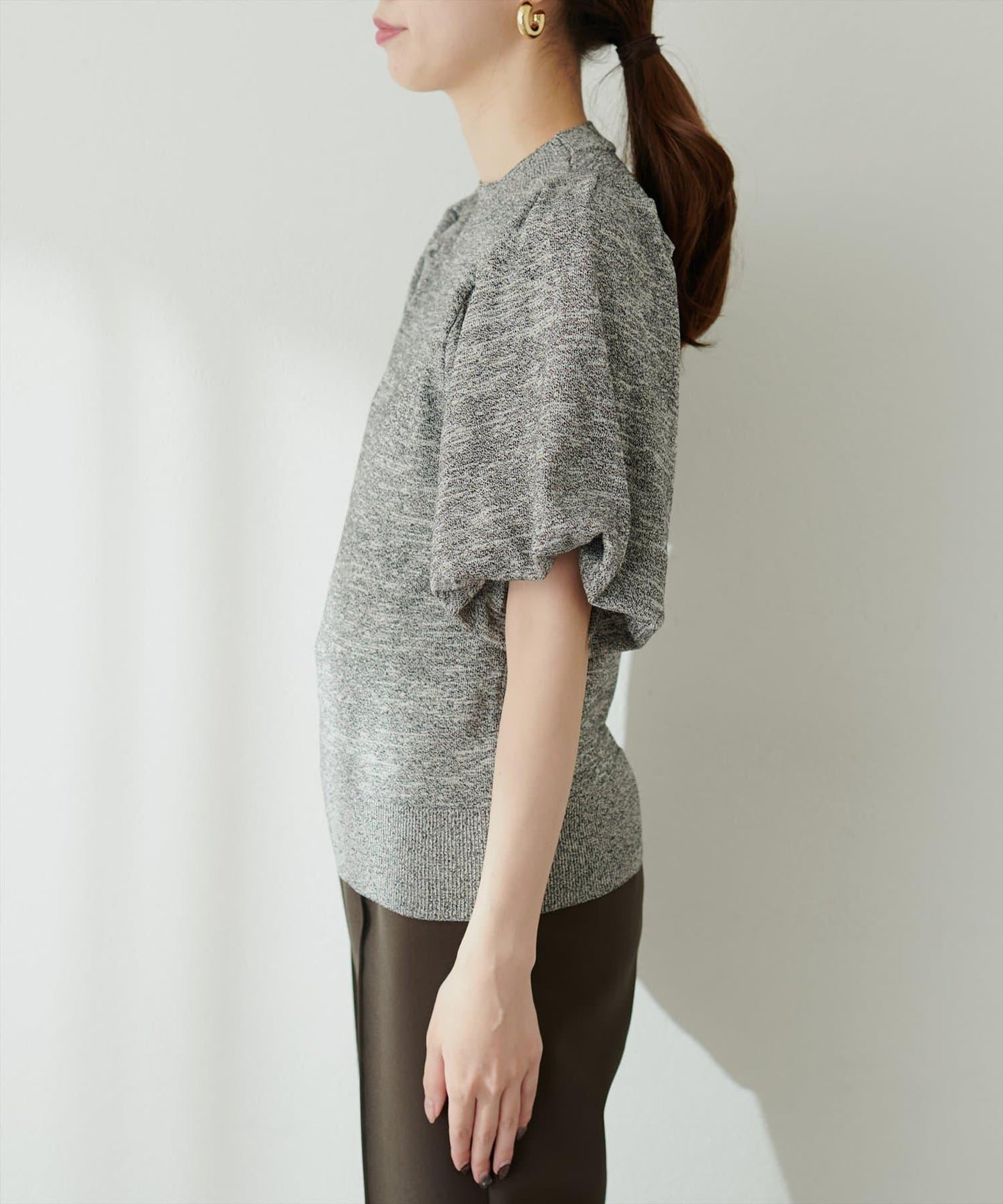 氣球袖混紡針織衫