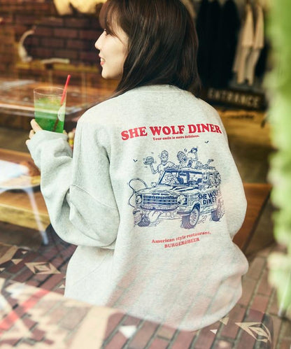 SHE WOLF DINER×FREAK'S STORE/海狼餐廳 聯名 大尺寸 後背印花 圓領衛衣 CAR