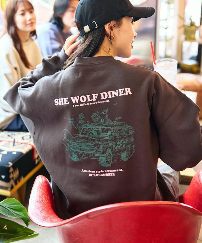 SHE WOLF DINER×FREAK'S STORE/海狼餐廳 聯名 大尺寸 後背印花 圓領衛衣 CAR