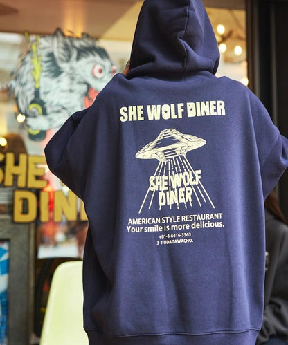 SHE WOLF DINER×FREAK'S STORE/海狼餐廳 聯名 大尺寸 後背印花 帶帽衛衣 UFO