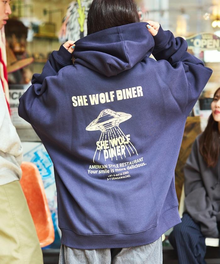 SHE WOLF DINER×FREAK'S STORE/海狼餐廳 聯名 大尺寸 後背印花 帶帽衛衣 UFO