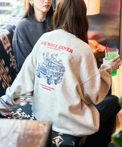 SHE WOLF DINER×FREAK'S STORE/海狼餐廳 聯名 大尺寸 後背印花 圓領衛衣 CAR