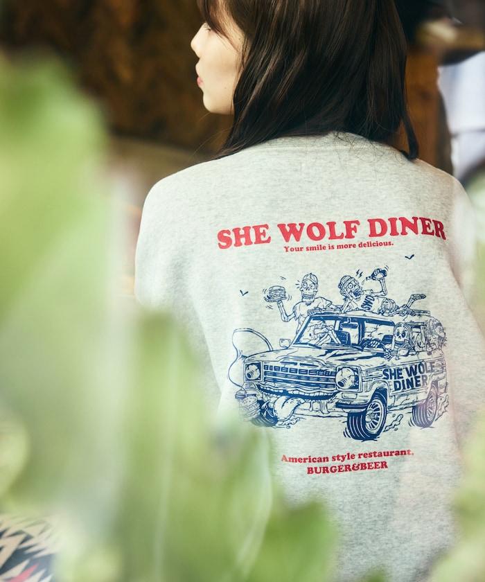 SHE WOLF DINER×FREAK'S STORE/海狼餐廳 聯名 大尺寸 後背印花 圓領衛衣 CAR