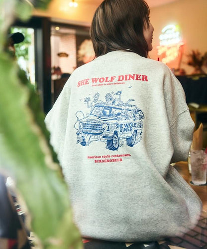 SHE WOLF DINER×FREAK'S STORE/海狼餐廳 聯名 大尺寸 後背印花 圓領衛衣 CAR