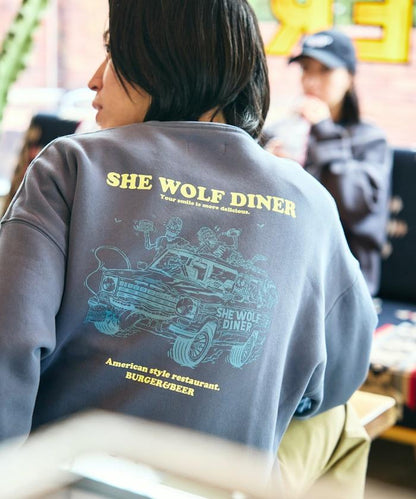 SHE WOLF DINER×FREAK'S STORE/海狼餐廳 聯名 大尺寸 後背印花 圓領衛衣 CAR