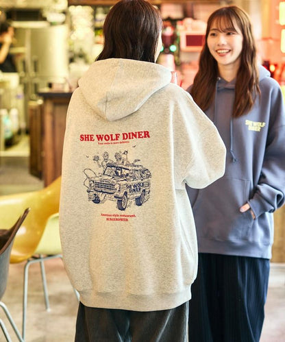 SHE WOLF DINER×FREAK'S STORE/海狼餐廳 聯名 大尺寸 後背印花 帶帽衛衣 CAR