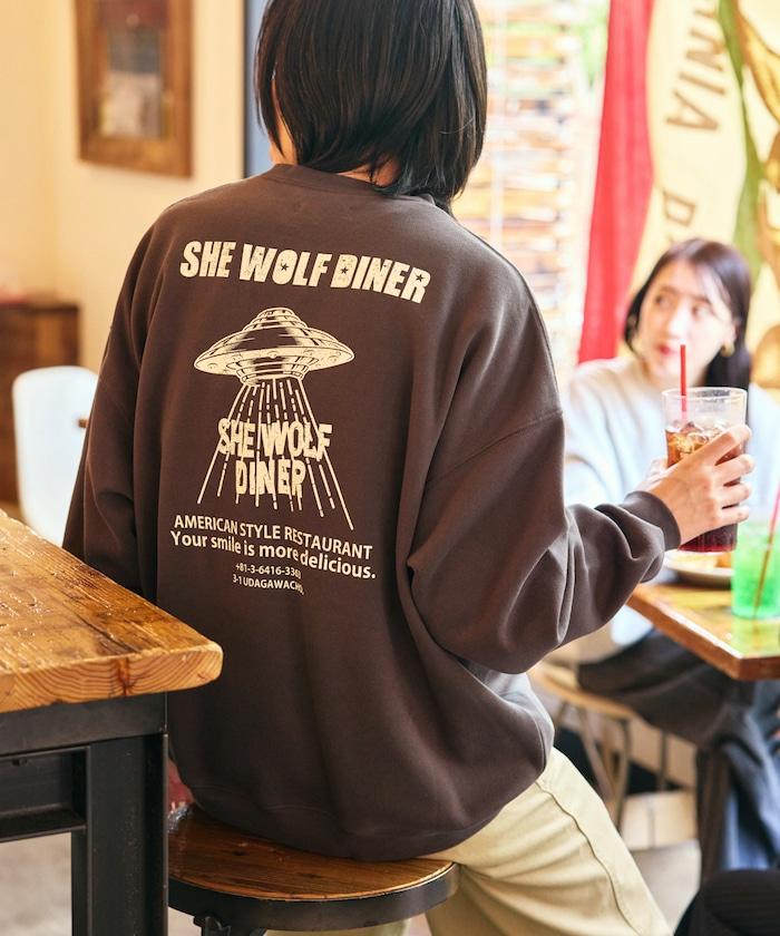 SHE WOLF DINER×FREAK'S STORE/海狼餐廳 聯名 大尺寸 後背印花 圓領衛衣 UFO