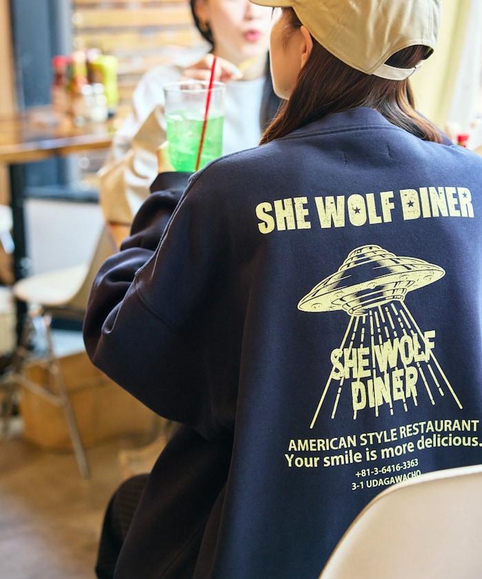 SHE WOLF DINER×FREAK'S STORE/海狼餐廳 聯名 大尺寸 後背印花 圓領衛衣 UFO