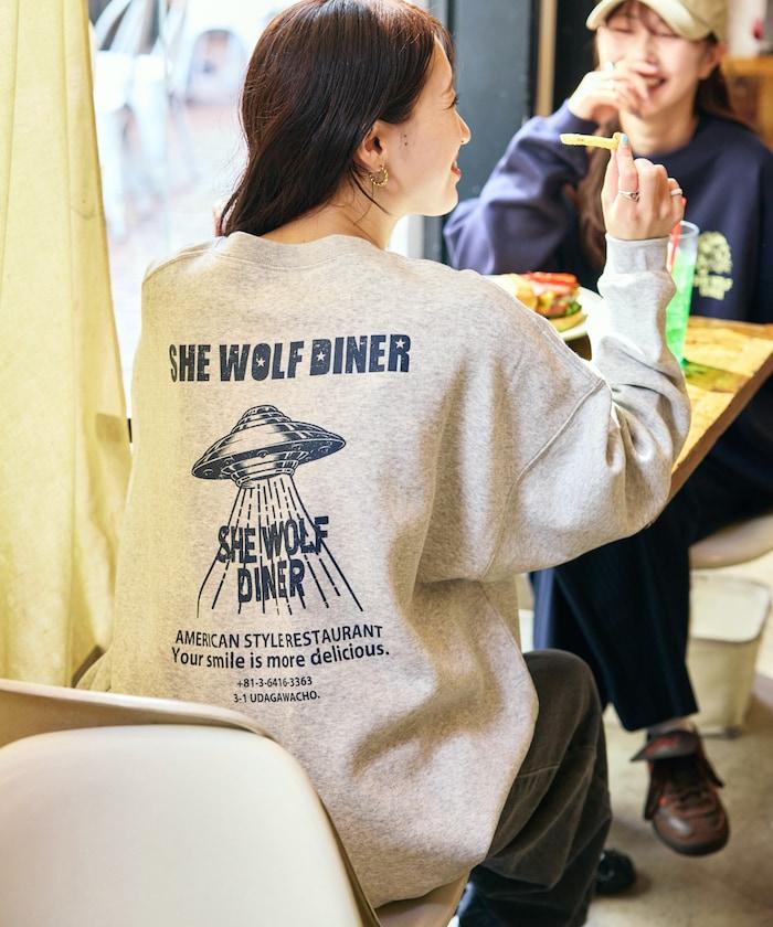 SHE WOLF DINER×FREAK'S STORE/海狼餐廳 聯名 大尺寸 後背印花 圓領衛衣 UFO