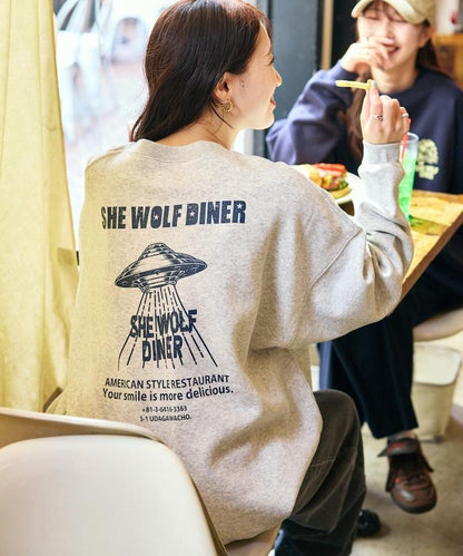 SHE WOLF DINER×FREAK'S STORE/海狼餐廳 聯名 大尺寸 後背印花 圓領衛衣 UFO